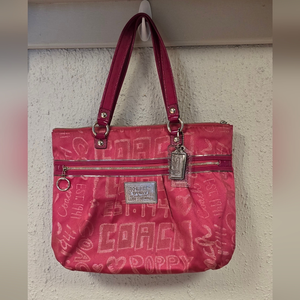 Limited Edition Coach Poppy Storypatch Hot Pink Glam Tote 15301